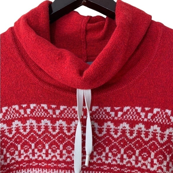 Eddie Bauer Red and White Fair Isle Cowl Neck Wool Blend Pullover Sweater Size L - Picture 3 of 11